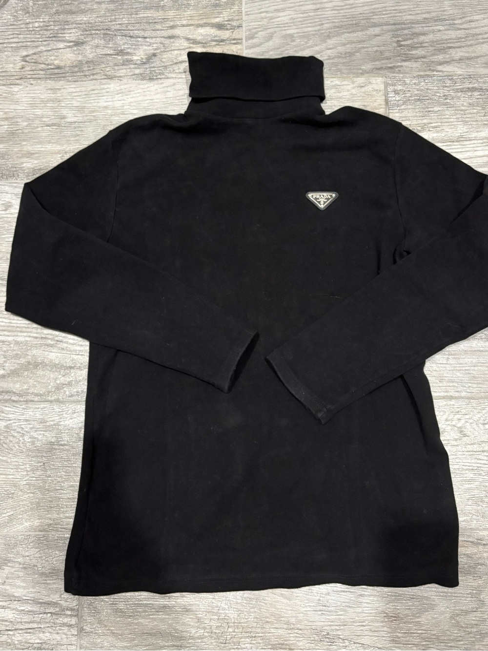 Prada Black Long-Sleeve Turtleneck with Logo Patch
